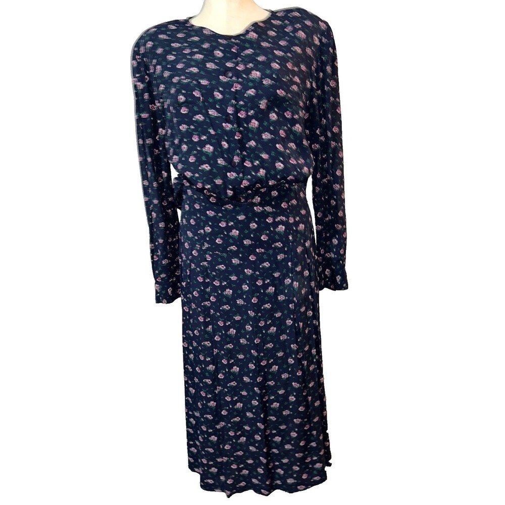 Krizia Women Vintage 80s 2Pc Dark Floral Maxi Skirt Button Up Top Set Size M/12